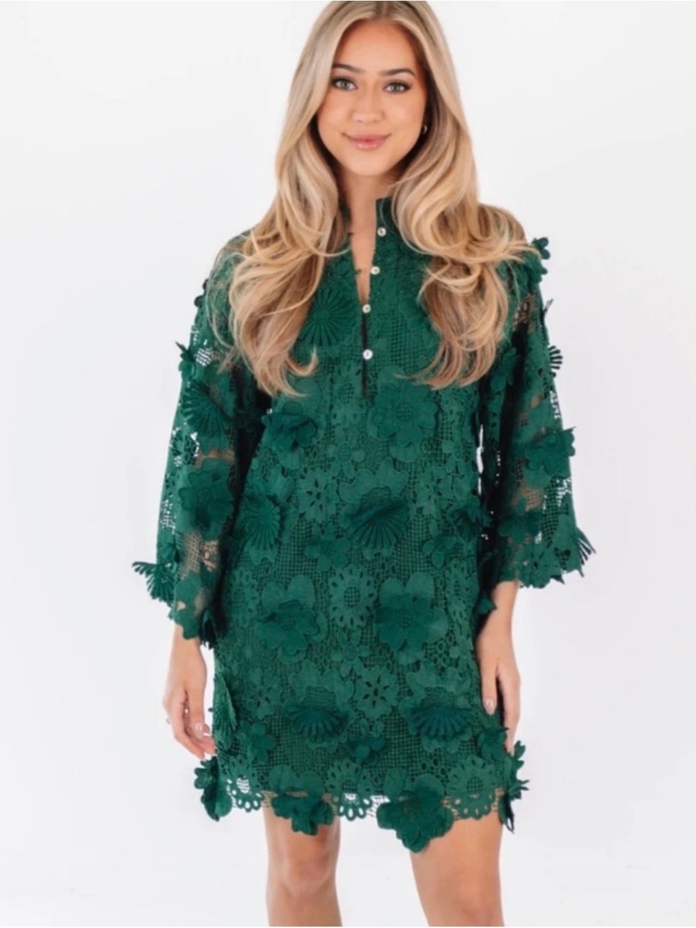 Green Lace Floral Shift Dress - Women's